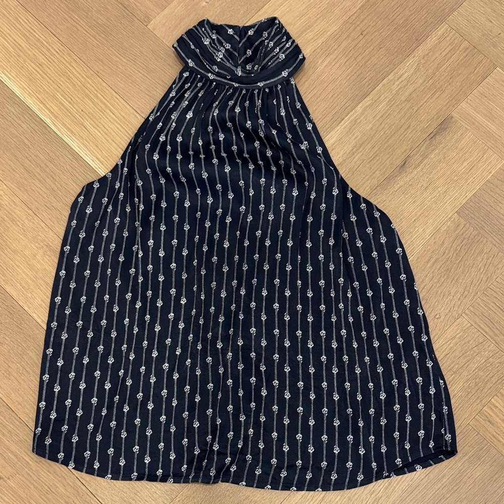 Joie Navy and White Patterned Halter Blouse